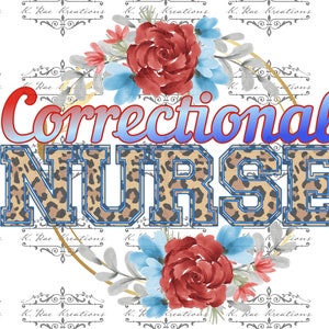 Enfermera correccional con estampado floral de leopardo patriótico PNG (descarga digital)