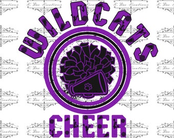 Wildcats Cheer PNG: Purple & Black School Spirit Design (Digital Download)
