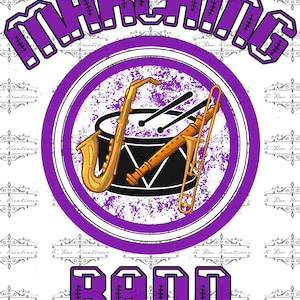 Marching Band PNG for Sublimation, Marching Band Digital design, Band digital download, White and Purple Team Spirit, digital Marching Band