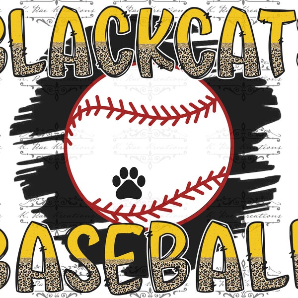 Blackcats Baseball Sublimation Design, Baseball Digital Download, Black and Yellow Baseball PNG, Digital Design for Baseball team spirit tee