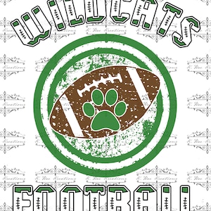 Wildcats Football PNG for Sublimation, Green and White School Spirit digital download, Paw Print PNG, Football digital design, Wildcat png