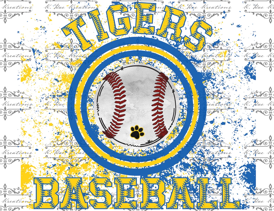 Tigers Baseball PNG for Sublimation, Blue and Yellow Baseball Digital