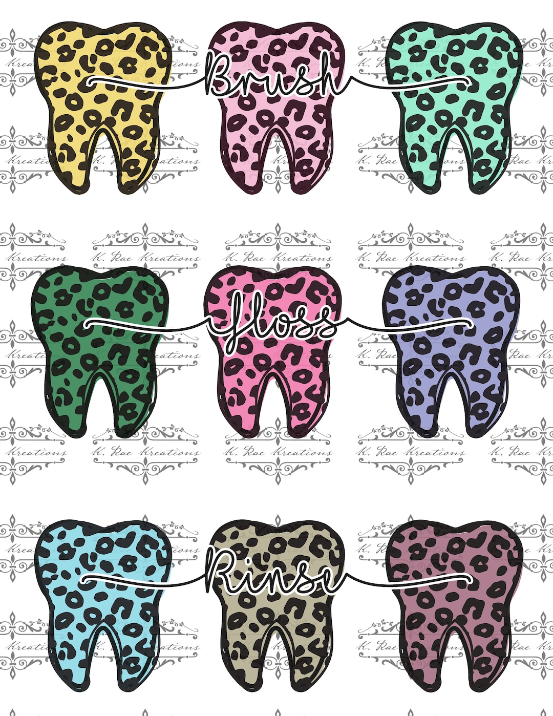 Leopard Teeth Pattern Leopard Print Teeth PNG: Brush, Floss, Rinse - Dental Art (digital ...