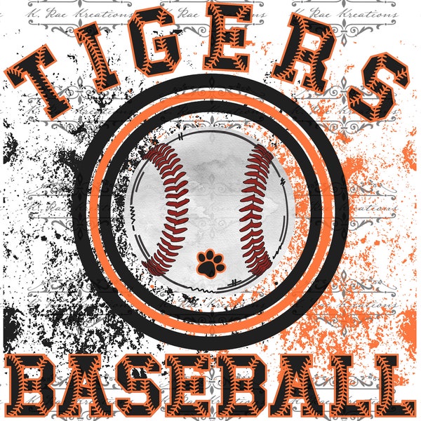 Tigers Baseball Png for Sublimation, Black and Orange Baseball Digital Design, Tiger Baseball Digital Download