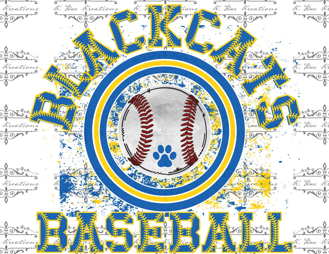 Blackcats Baseball PNG for Sublimation, Blue and Yellow Baseball