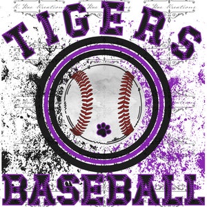Tigers Baseball PNG: Black and Purple Tee Design (Digital Download)
