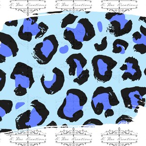 May include: A blue and black leopard print pattern with a distressed, brushstroke effect. The background is a light blue color.