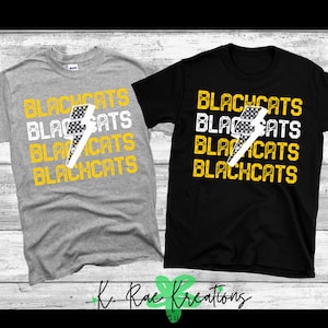 Blackcats Stacked Retro Mascot PNG for Sublimation, White and Yellow Blackcat digital design, Blackcats school Spirit Digital Download, Cats