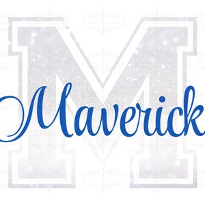 Mavericks School Mascot PNG: White Glitter, Royal Blue (Digital Download)