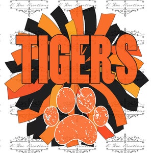 Tigers Cheer PNG: Black & Orange Pom-Pom Paw Print (Digital Download)