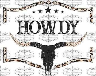 Howdy Bull skull Leopard PNG, Country Western Digital Design for Sublimation, Digital download