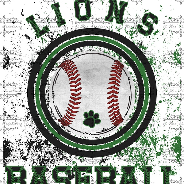 Lions Baseball PNG for Sublimation, Black and Green Baseball Digital Download, Lions digital design