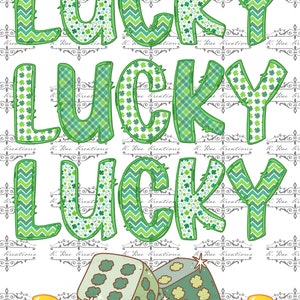 Lucky PNG para sublimação, design digital do Dia de São Patrício, bordado falso PNG para sublimação, download digital do St. Pats Casino, dados PNG