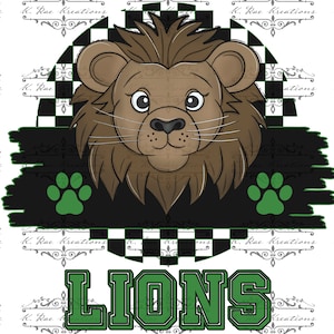 Lions PNG: Green and Black Baseball Design (Digital Download)