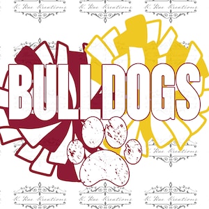 Bulldogs Cheer PNG: Maroon, Gold, and White Pom Pom Design (Digital Download)