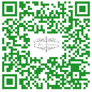 May include: A green QR code pattern fills most of the white background. The text "K. Rae Kreations" is displayed in a decorative gray font, centered near the top. The overall design is simple and modern, with a focus on the QR code.
