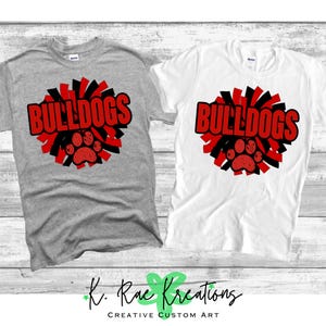 Bulldogs Cheer PNG: Red and Black Pom Pom Design (Digital Download)