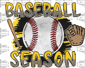 Stagione di baseball PNG: download digitale nero e giallo
