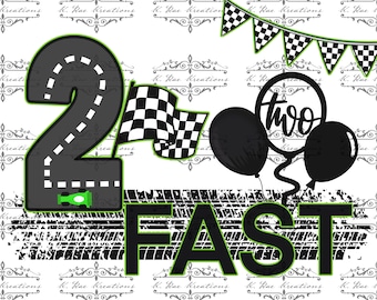 Two Fast Birthday PNG: Design per il secondo compleanno di un'auto da corsa (download digitale)