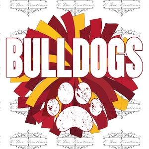 Bulldogs Cheer PNG: Maroon & Gold Pom Pom, Distressed Paw (Digital Download)