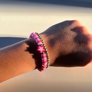 Silver Hot Pink Pop Star Bracelet Set
