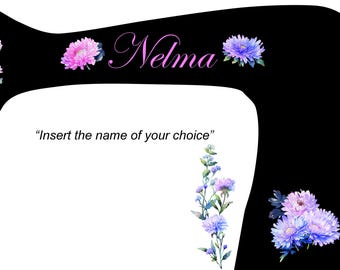 Benutzerdefinierte Blumen-Nähmaschine am Wasserrand Abziehbilder (einschließlich Ihres eigenen benutzerdefinierten Namens)