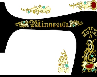 Minnesota Model A - Nähmaschine Wasserschiebefolie Abziehbilder