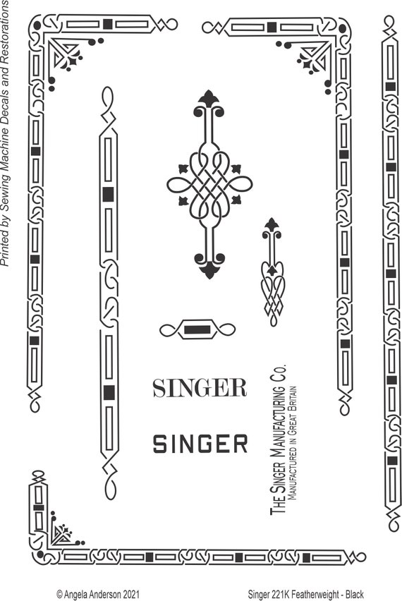 Singer 221K Featherweight Sewing Machine Waterslide Decals Etsy