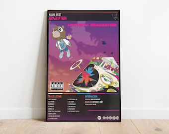 Póster musical vintage con la portada del álbum Graduation de Kanye West