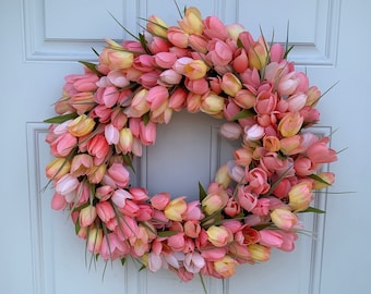 Pink & Orange Tulip Wreath | Spring Wreath | Summer Wreath | Front Door Wreath