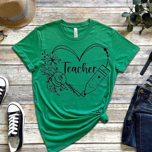 Personalized Teacher Heart Pencil, Teacher Heart Pencil, Teach Flowers, Teachers, Spring, Cute Teacher Shirt, Education, Quirky Teacher