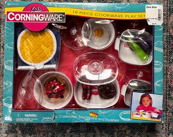 Juego de utensilios de cocina Corningware para niños, nuevo en caja, década de 1990.