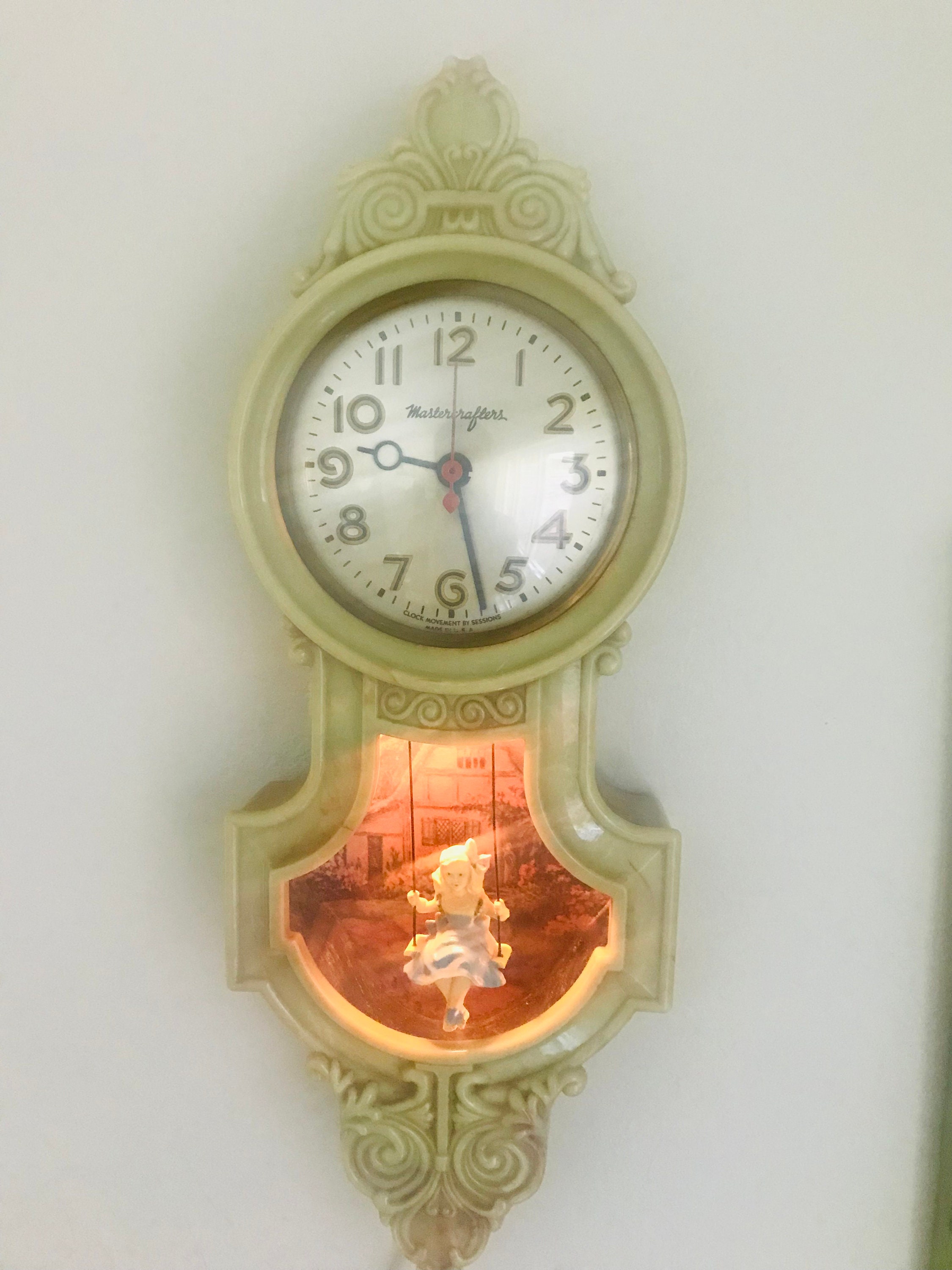 Mastercrafters Wall Clock Little Girl on Swing Vintage 1950s Etsy