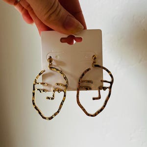 Vintage Picasso Style Gold Face Earrings