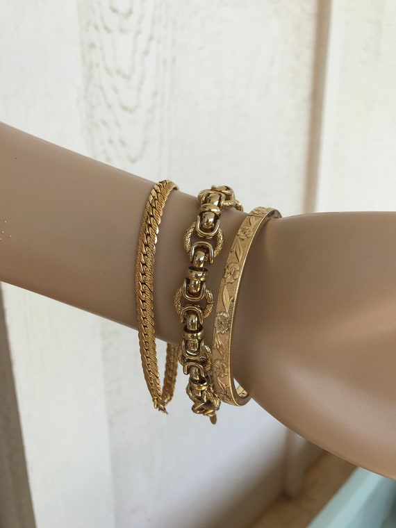 Vintage Gold Color Costume Jewelry Bracelets - image 3
