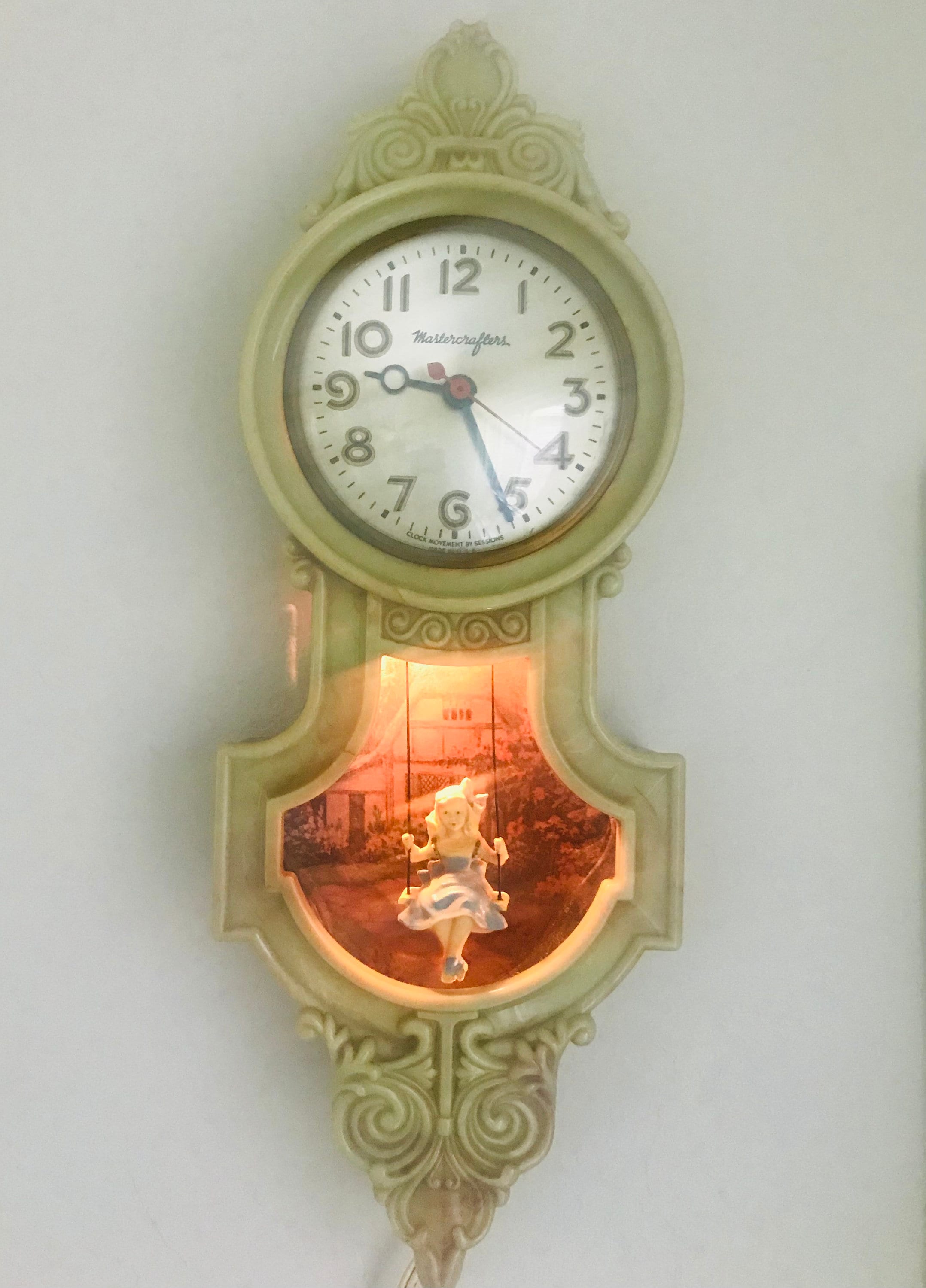 Mastercrafters Wall Clock Little Girl on Swing Vintage 1950s Etsy
