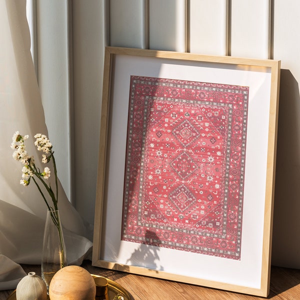 Boho Antique Rug Print | Red | Pattern | Printable Wall Art