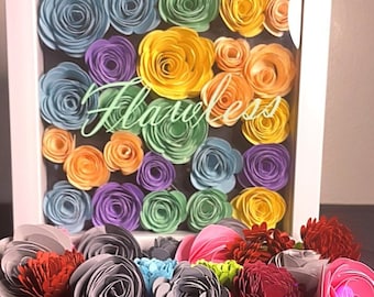 3D rolled paper flowers shadow box