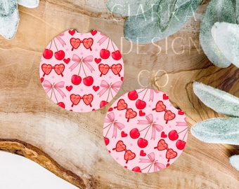 Cherry Sunglasses Coquette car coaster set