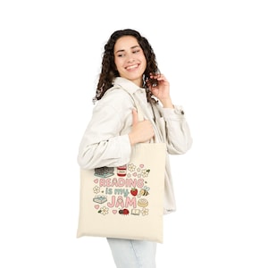 Reading is my Jam Cotton Canvas Tote Bag. Bookish Tote Bag. Gift for book lover. Reading Tote Bag. Tote bag for book lover