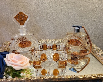 Art Deco Bohemia Karl Palda Crystal Vanity Set, 1930s