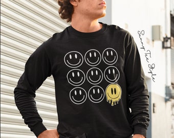 Smiley Melty Face Long Sleeve Shirt, Smile Face Aesthetic Shirt, Happy Face Graphic Tee, Retro Smile Face Shirt, Smiley Face Long Sleeve