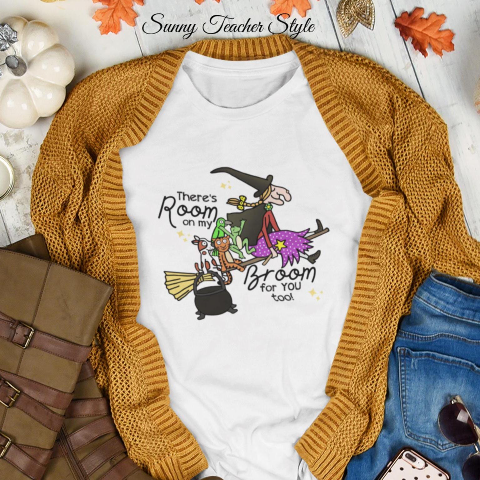 Monochrome92 Falling in Love Witch Riding Broom T-shirt Design, Magical