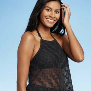 Crochet Black Halter Tankini Top