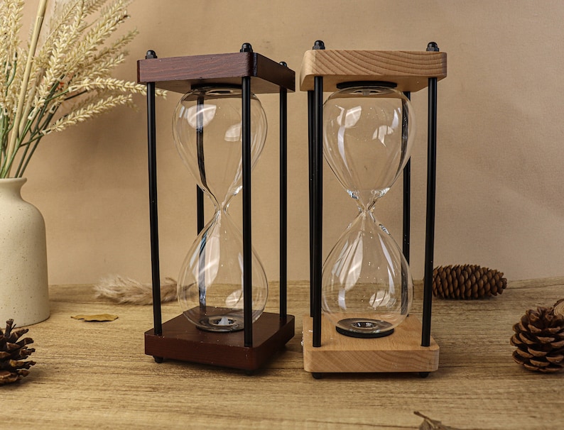 Reloj de arena recargable de madera con grabado personalizado Reloj de arena vacío personalizado para boda Temporizador de arena de 1 a 5 minutos para decoración del hogar, regalo de inauguración de la casa imagen 4