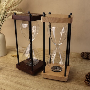 Reloj de arena recargable de madera con grabado personalizado Reloj de arena vacío personalizado para boda Temporizador de arena de 1 a 5 minutos para decoración del hogar, regalo de inauguración de la casa imagen 2