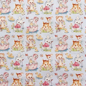 Vintage Animal Rabbit Bear Fawn Fabric,Cotton Fabric,43Inch X 1/2Yard