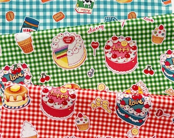 Cartoon Food snacks Fabric,100% Cotton Fabric,43Inch X 1/2Yard,By Half Yard,cake,cupcake,Candy, bread, peanut butter, milk