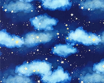 Stars Fabric, Cloud Fabric,100% Cotton Fabric,By Half Yrad 43Inch x 1/2 Yard