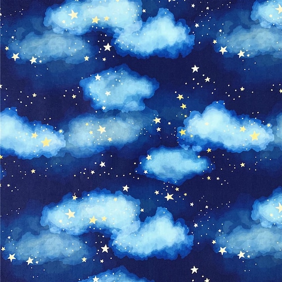 Stars Fabric, Cloud Fabric,100% Cotton Fabric,By Half Yrad 43Inch x 1/2 Yard